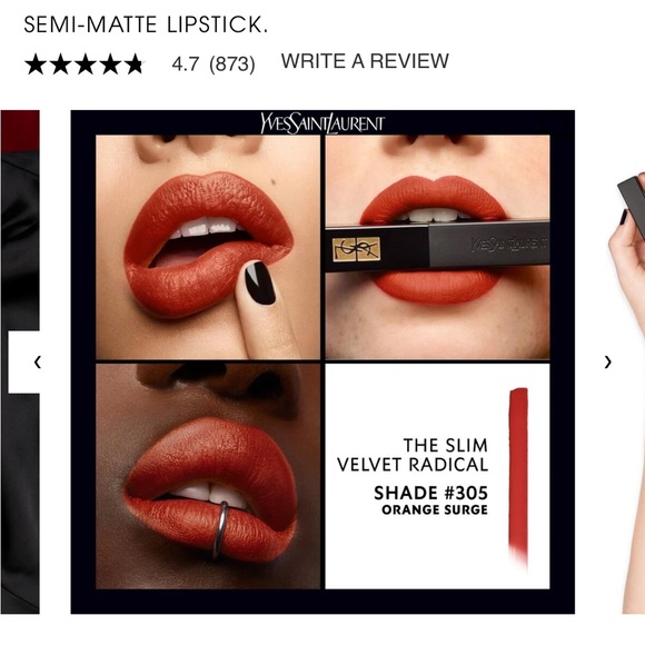 YSL—THE SLIM VELVET RADICAL MATTE LIPSTICK #305 Orange Surge - Picture 4 of 6